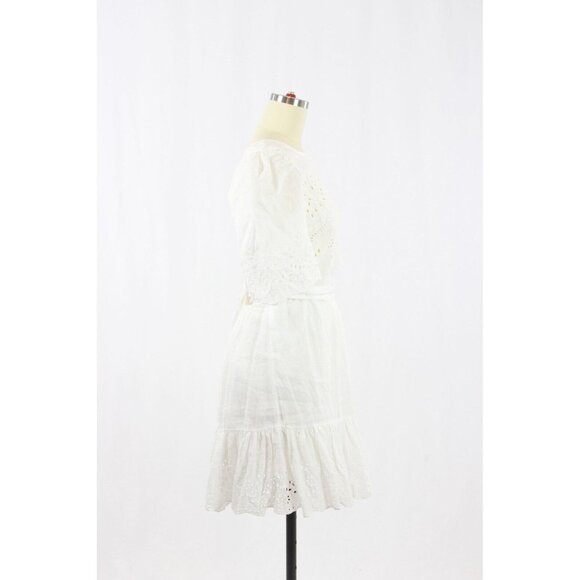 LA VIE By REBECCA TAYLOR Sarcelle White Linen Eyelet Embroidered Dress, Size S - Picture 6 of 16